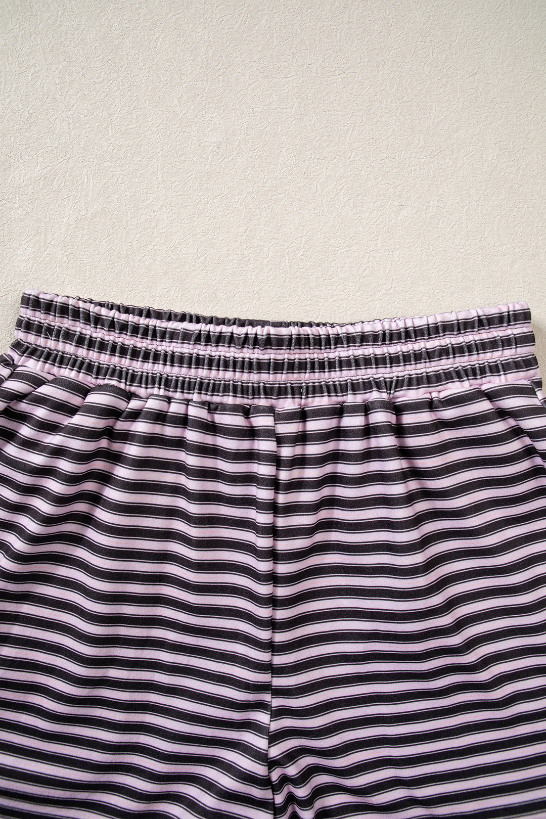 Brown Stripe Long Sleeve Oversized Top Pocketed Casual Shorts Two Piece Set
