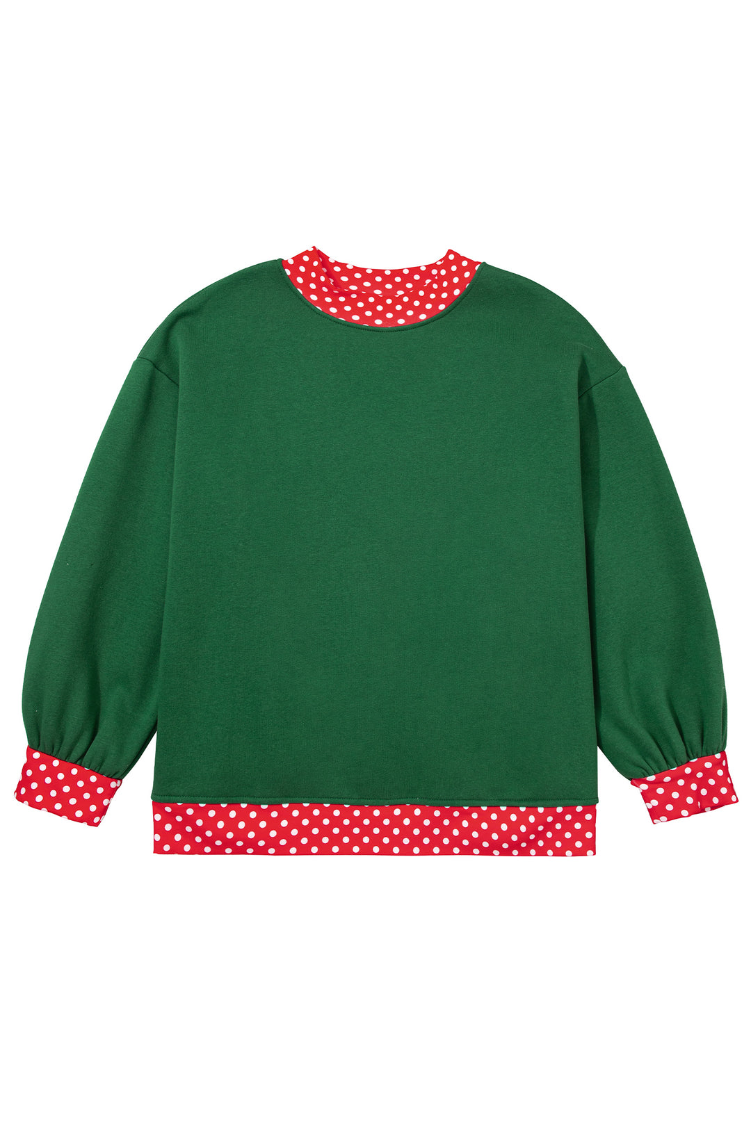 Dark Green Polka Dot Patchwork Round Neck Plus Size Sweatshirt