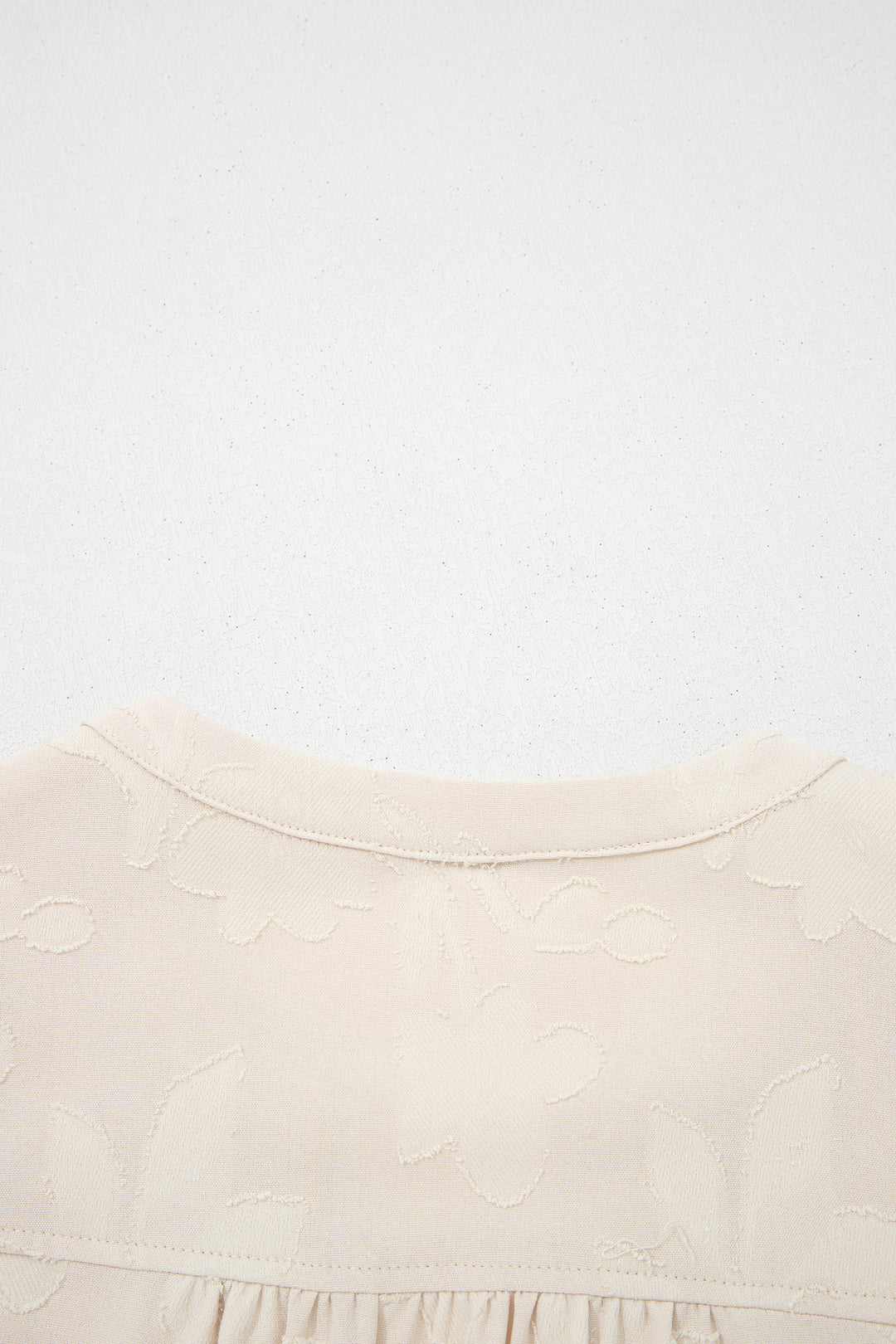 Parchment Long Sleeve Notched Neck Jacquard Tiered Mini Dress
