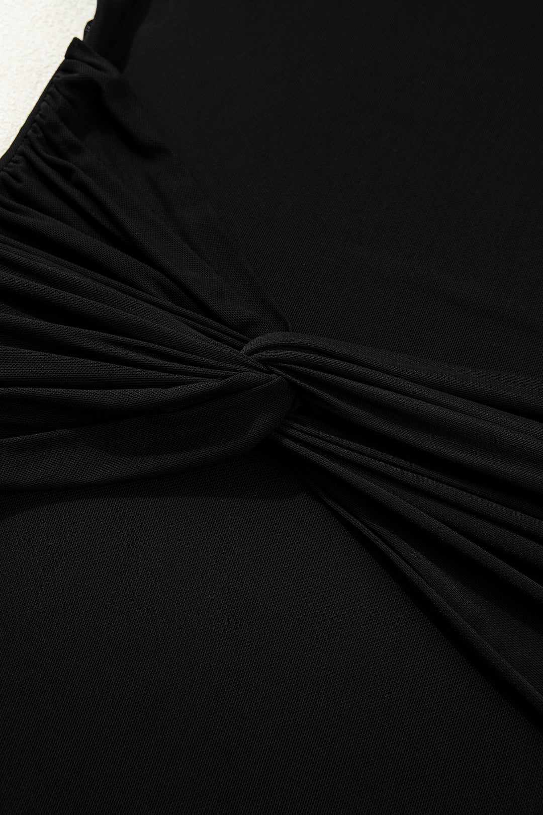 Black Sheer Mesh Long Sleeve Twisted Knot Side Slit Midi Dress