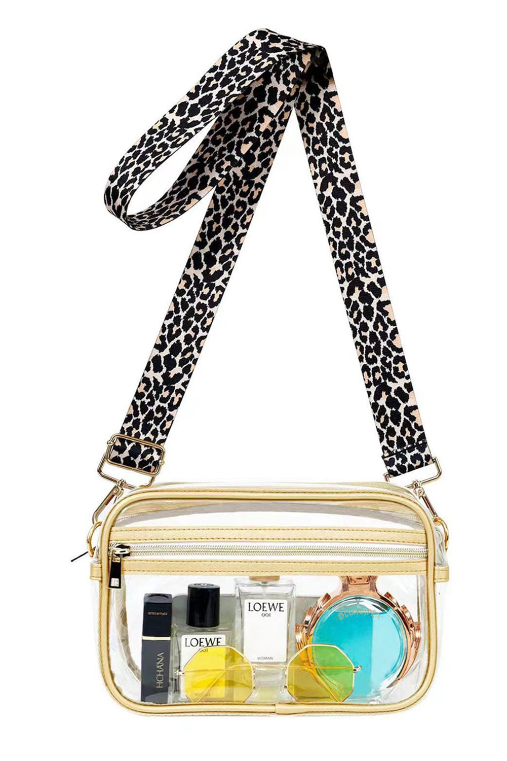 Leopard Strap Clear Crossbody Bag