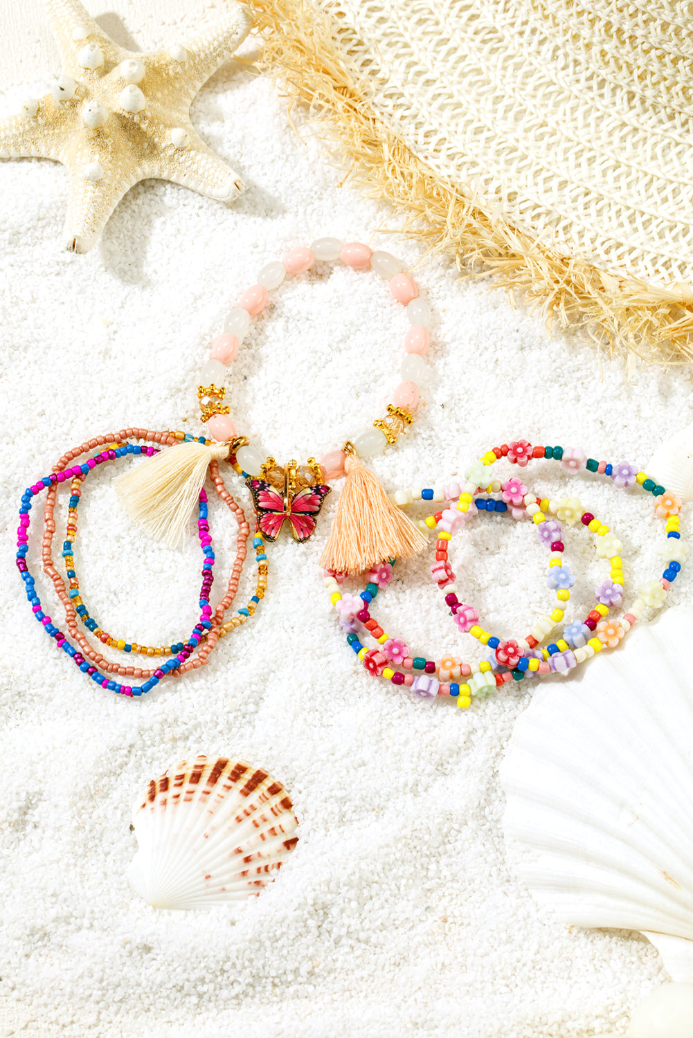 7pcs Handmade Beaded Bohemian Style Butterfly Tassel Bracelet Set
