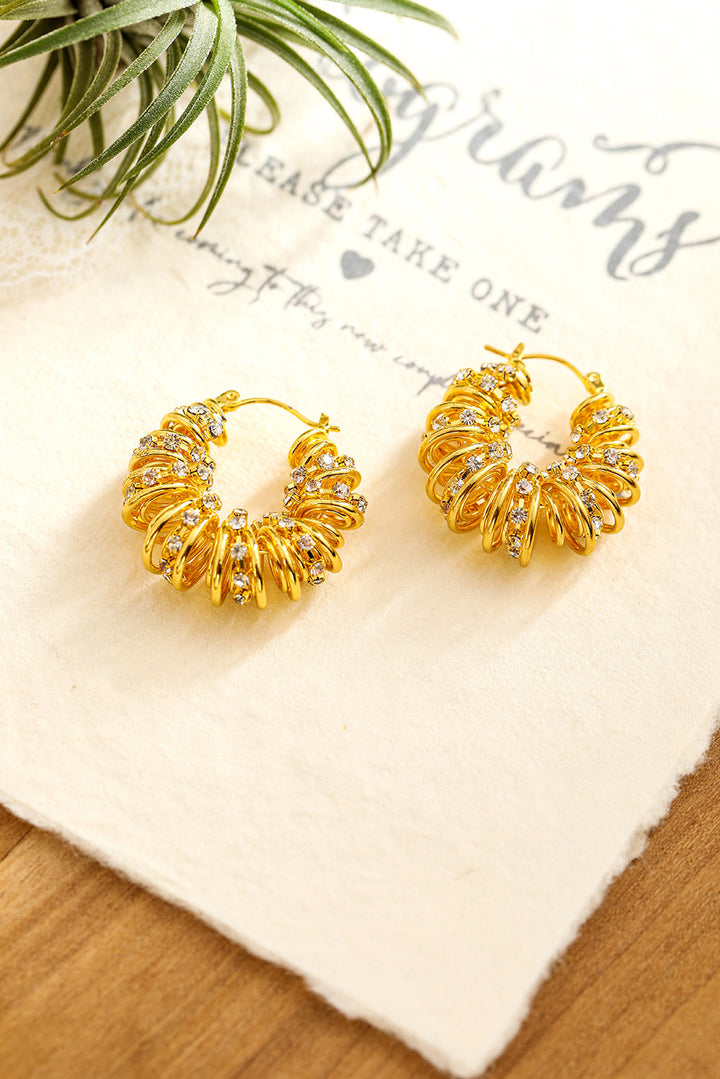 Boucles d'oreilles à crochet en alliage plaqué spirale avec strass