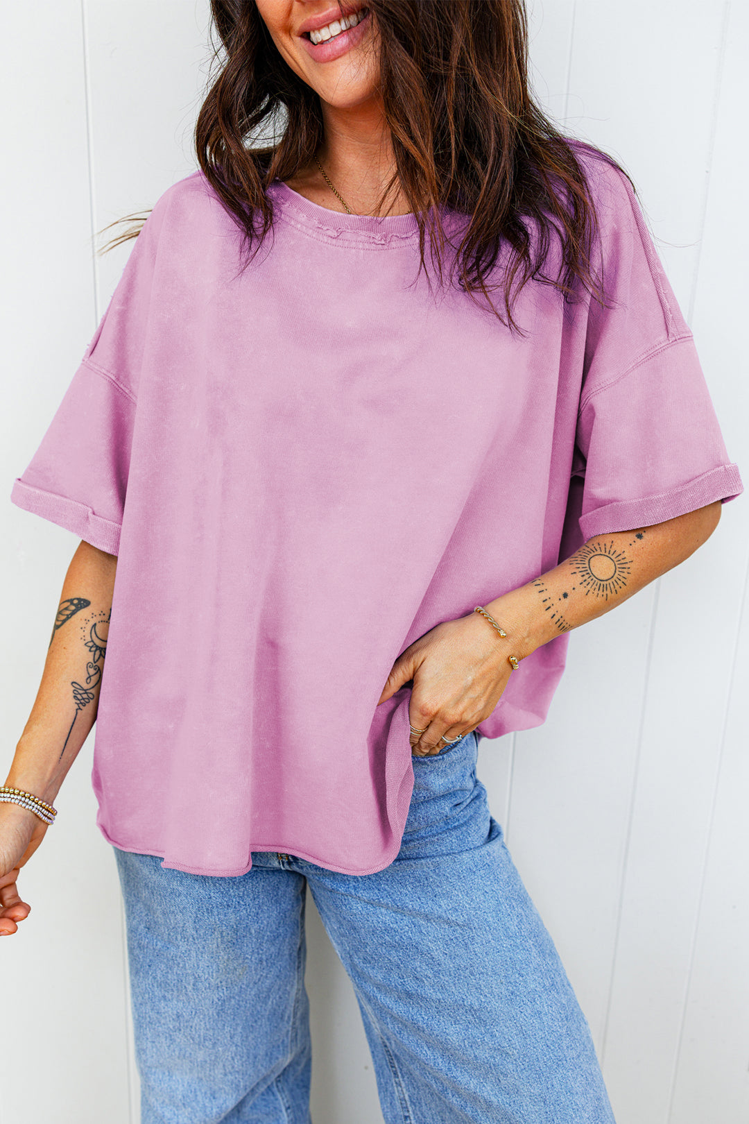 Mineral Wash Drop Shoulder Raw Edge Loose Tee