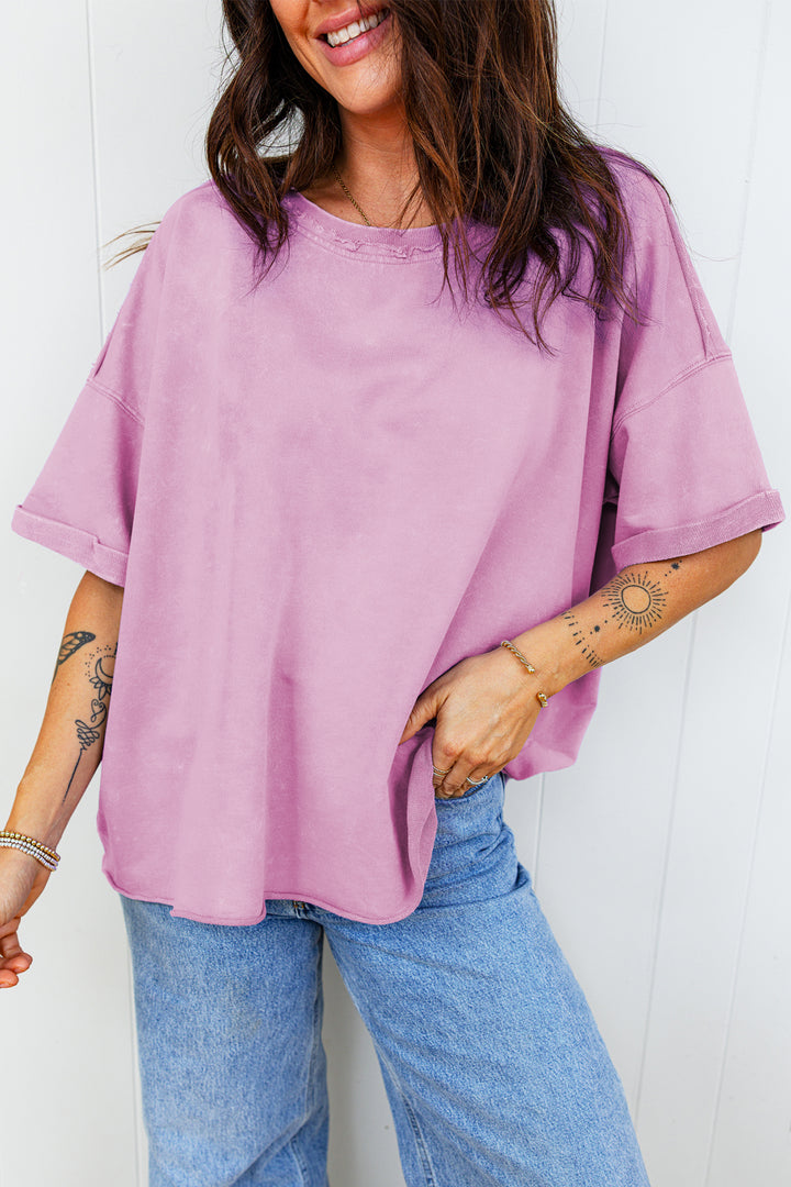 Mineral Wash Drop Shoulder Raw Edge Loose Tee