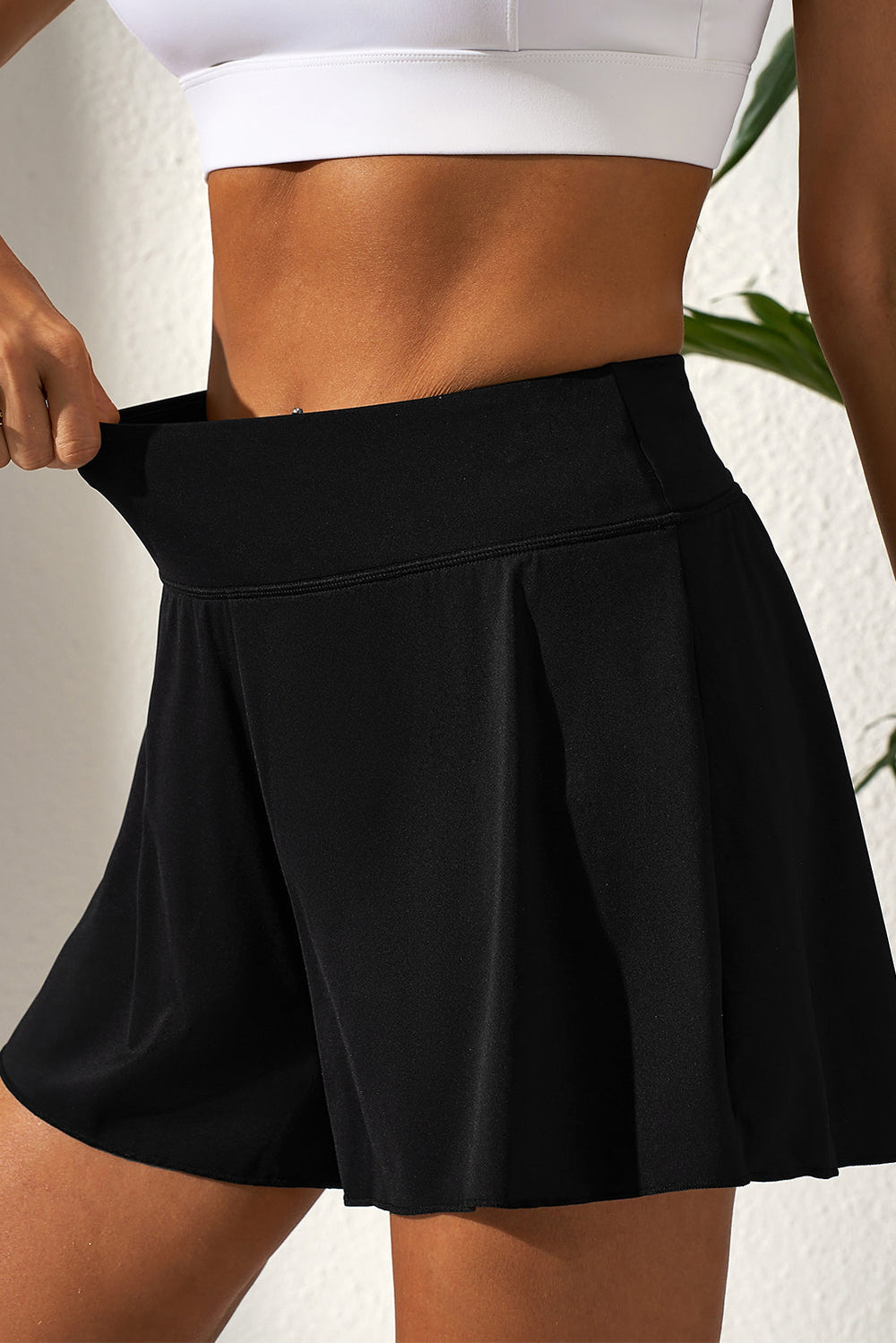 solid color high waist wide leg swim bottom
