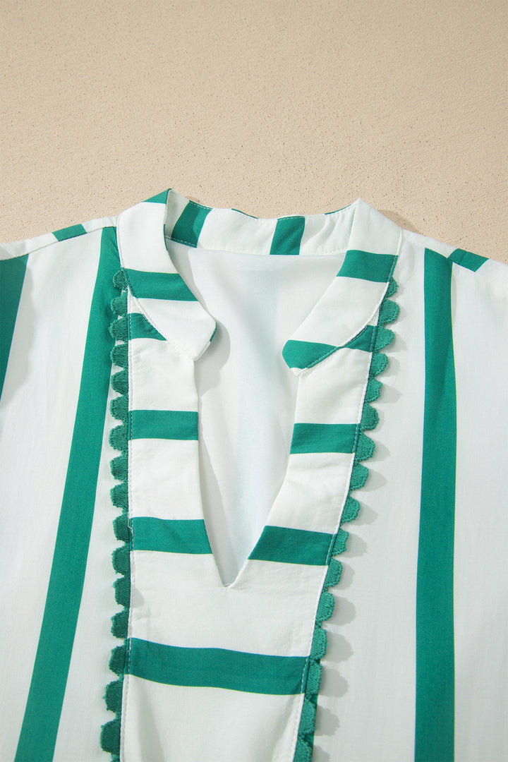 Green Stripe Half Sleeve Vacation Maxi Dress