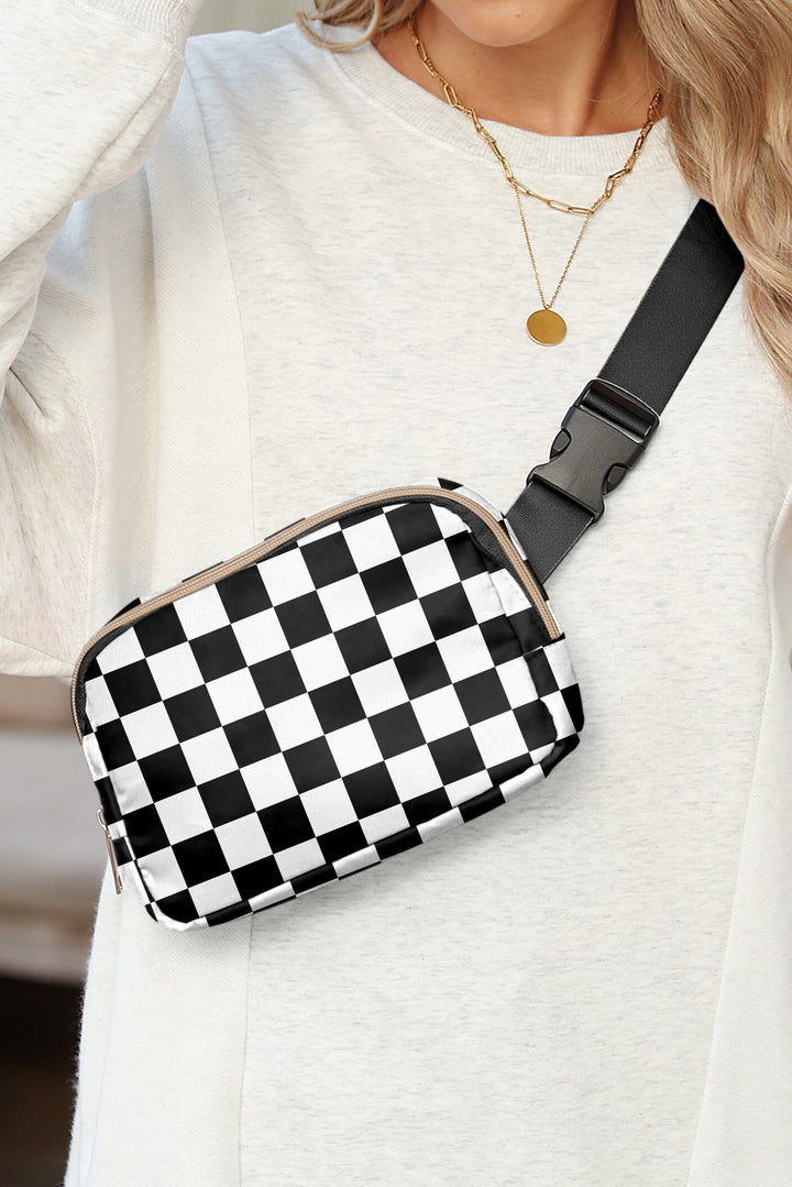 Checkered Print Buckle Wide Belt Crossbody Bag