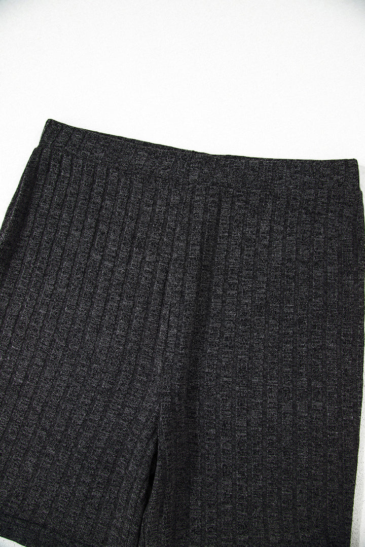 Black Soft Ribbed Loose Tee Slim Shorts 2pcs Sporty Set