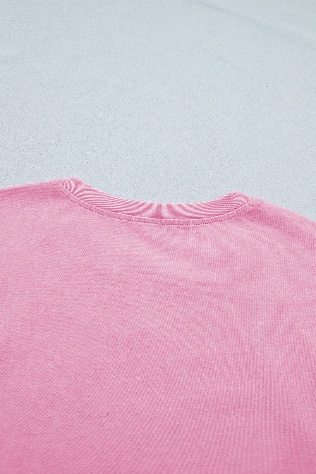 Pink Raw Cut Notched Neck Lace Patchwork Detail Mineral Wash Tee