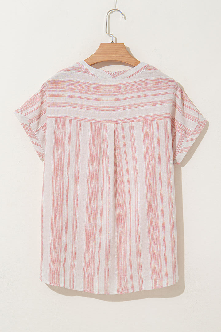 Fiery Red Breathable Gauze Half Button Short Sleeve Casual Blouse