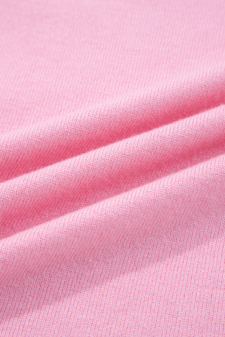 Pink Contrasting Polo Collar Color Block Knit Drop Shoulder Sweater