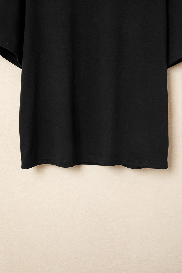 Black Solid Color High Neck Oversize Tee