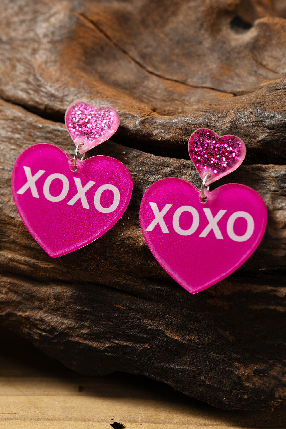 Boucles d'oreilles double cœur imprimées XOXO de la Saint-Valentin