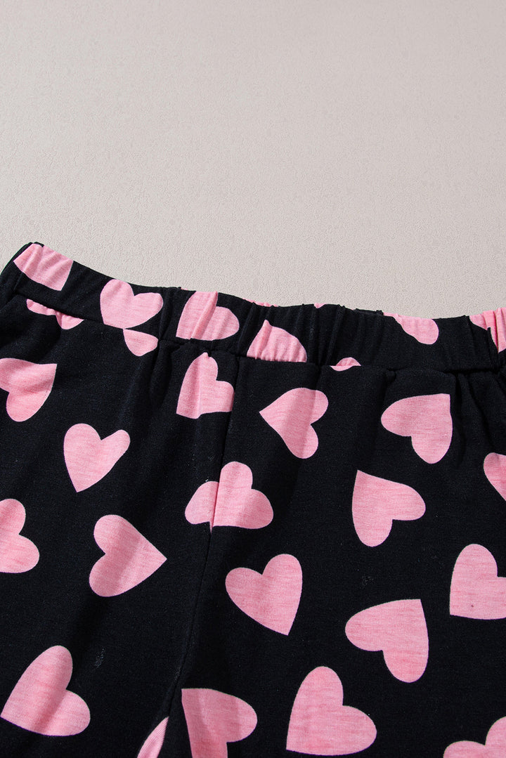 valentine heart shape print long sleeve top shorts lounge set