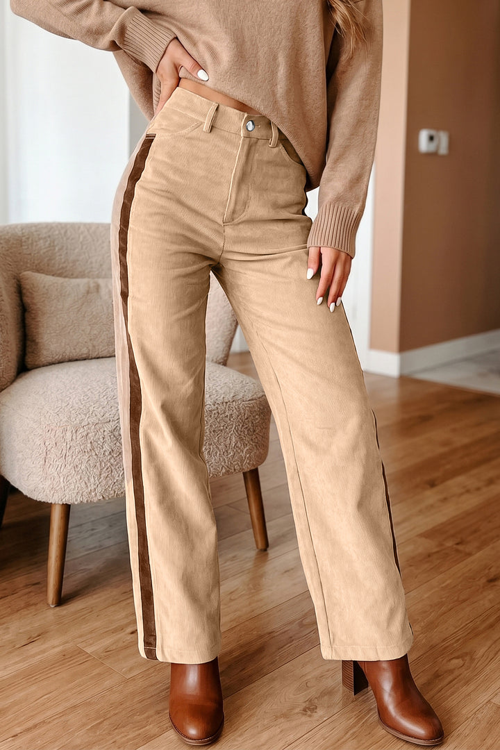 Smoke Gray Corduroy Side Panel Straight Leg Pants