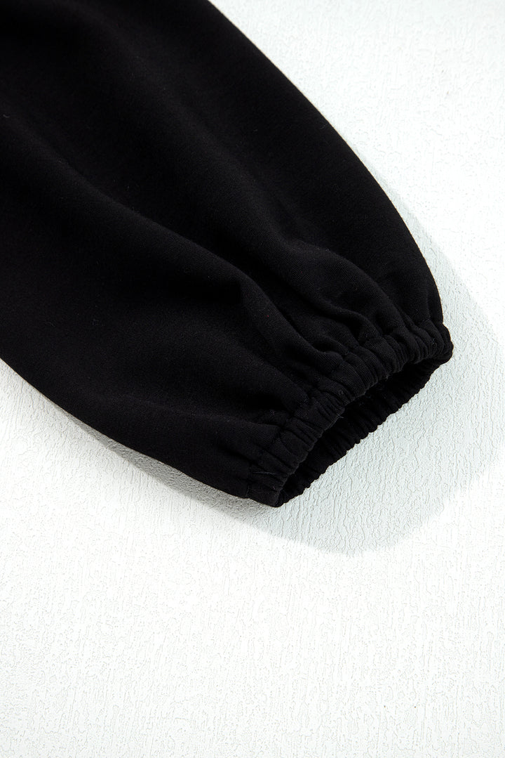 Black Solid Color Ruched Detail Long Sleeve Midi Dress