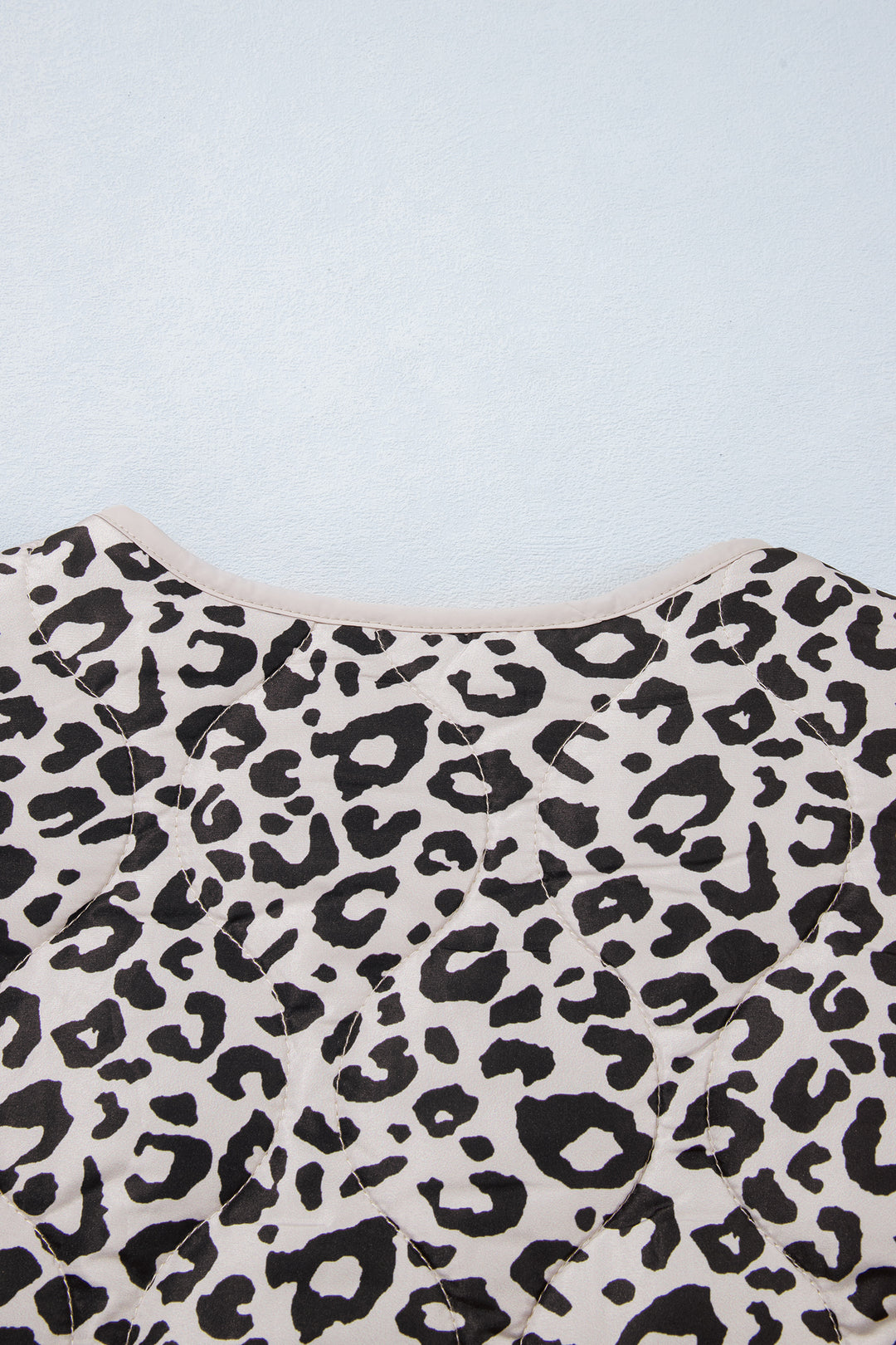 Khaki Leopard Print Patch Pockets Binding Tape Long Sleeve Regular Fit Jacket