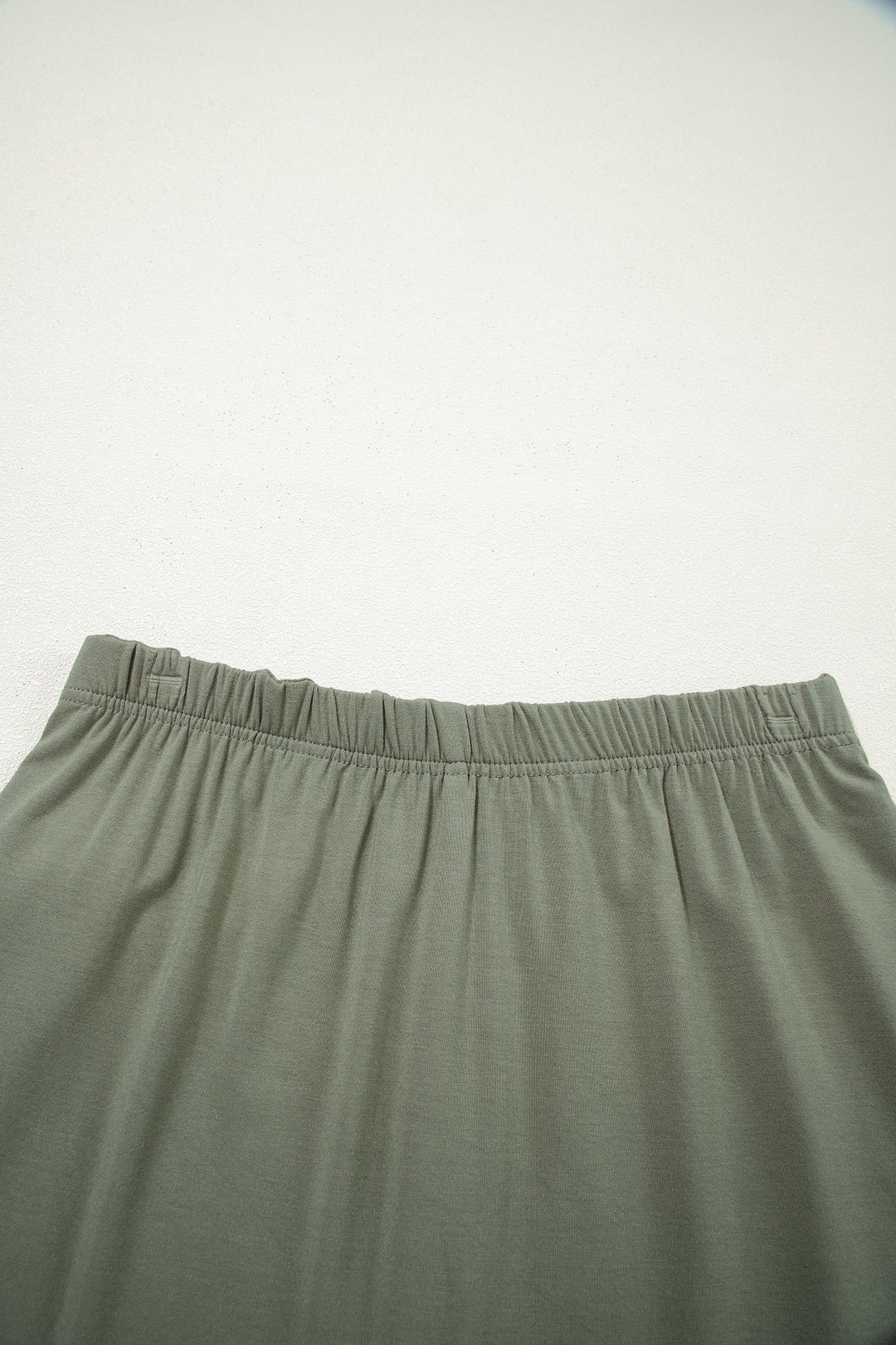 Laurel Green Solid Color Oversize Tee Tie Wrap Mini Skort 2pcs Set