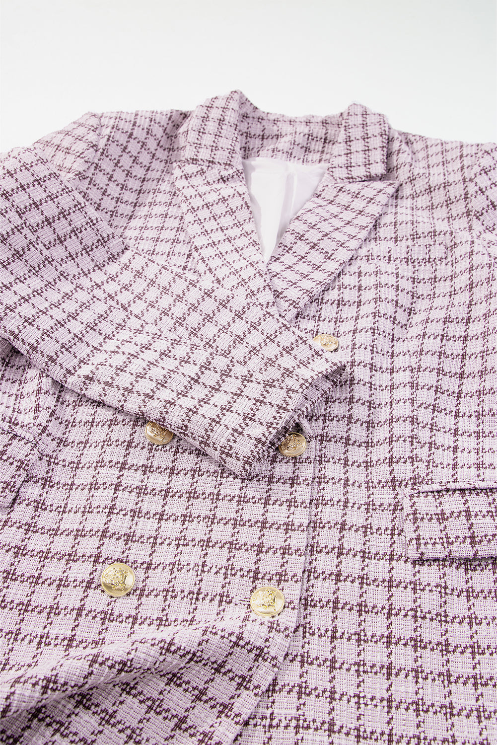 Burgundy Elegant Tweed Plaid Blazer