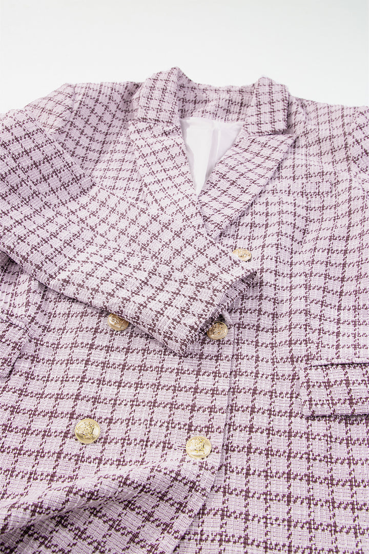 Burgundy Elegant Tweed Plaid Blazer