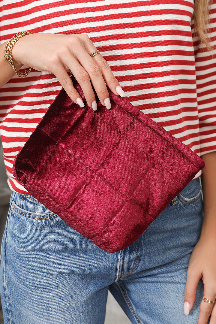 Pochette de rangement pour cosmétiques en velours matelassé avec fermeture éclair