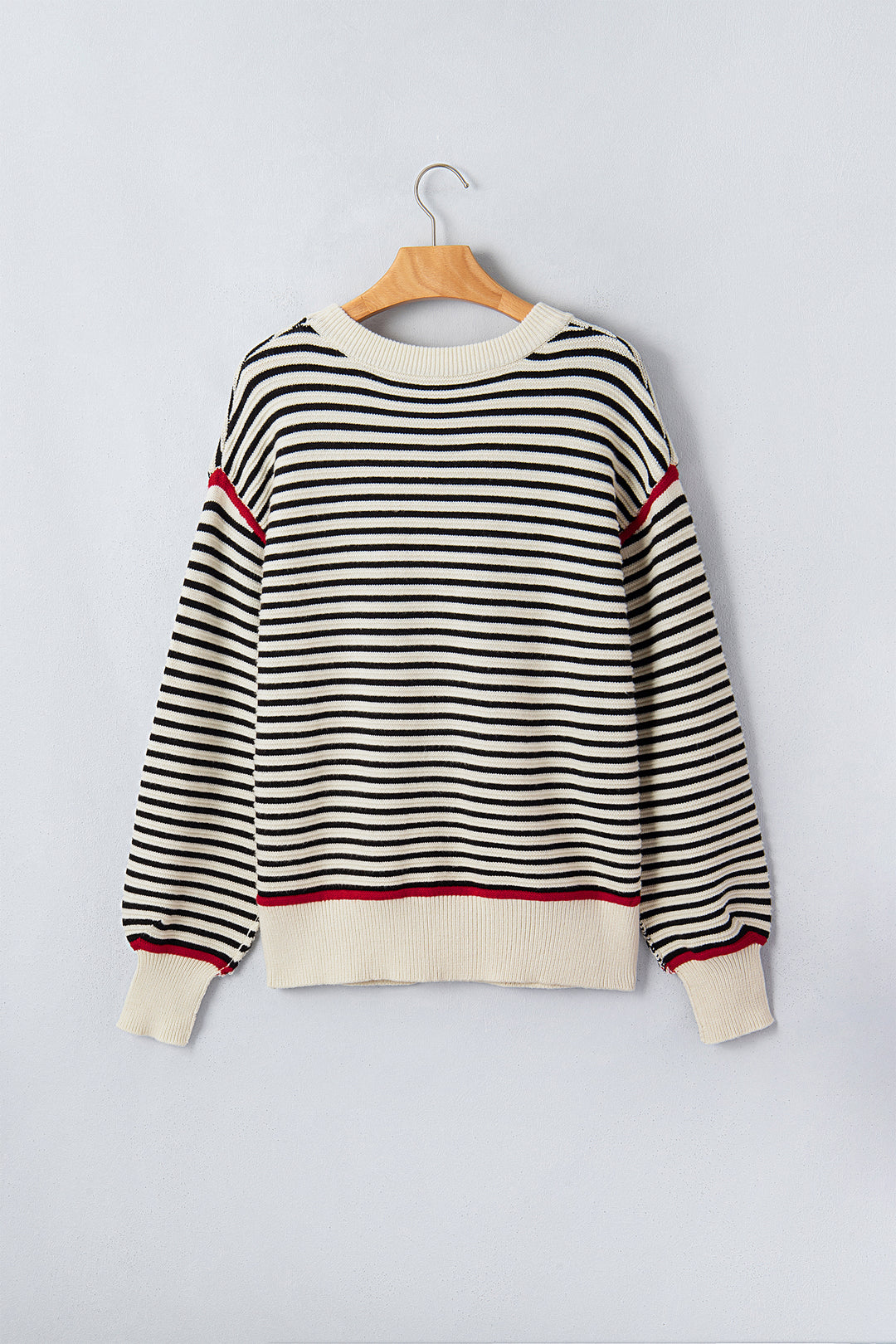 Black Stripe Ribbed Trim Drop Shoulder Oversized Sweater