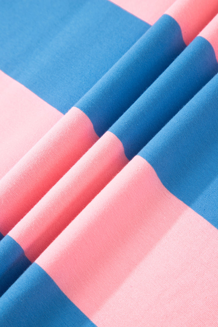 Bright Pink Striped Color Block Oversize Tunic Tee