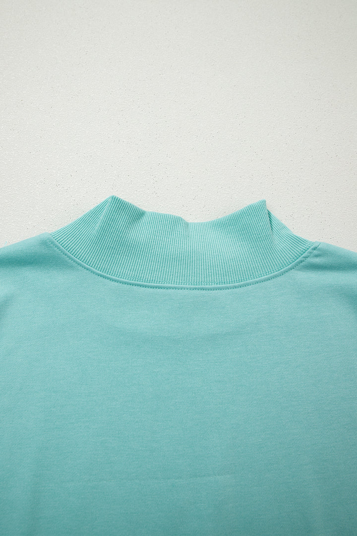 Mint Green Solid Color High Neck Cap Sleeve Loose Top