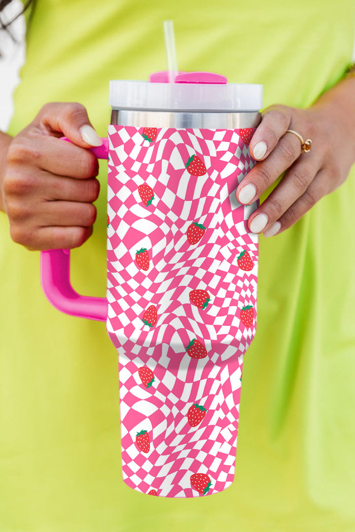 Strawberry Checkered Print Handled Tumbler 40oz