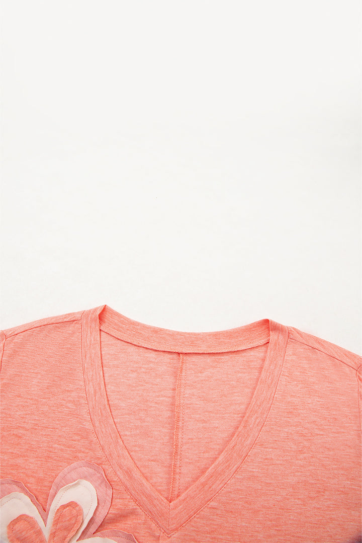 Floral Patchwork V Neck Long Sleeve T Shirt
