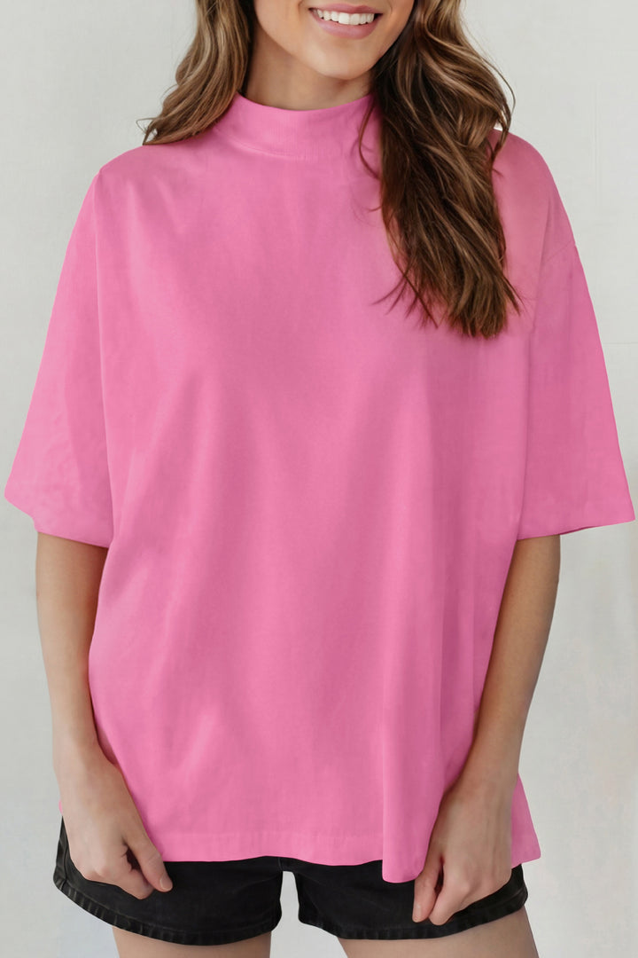Sachet Pink Solid Color High Neck Oversize Tee