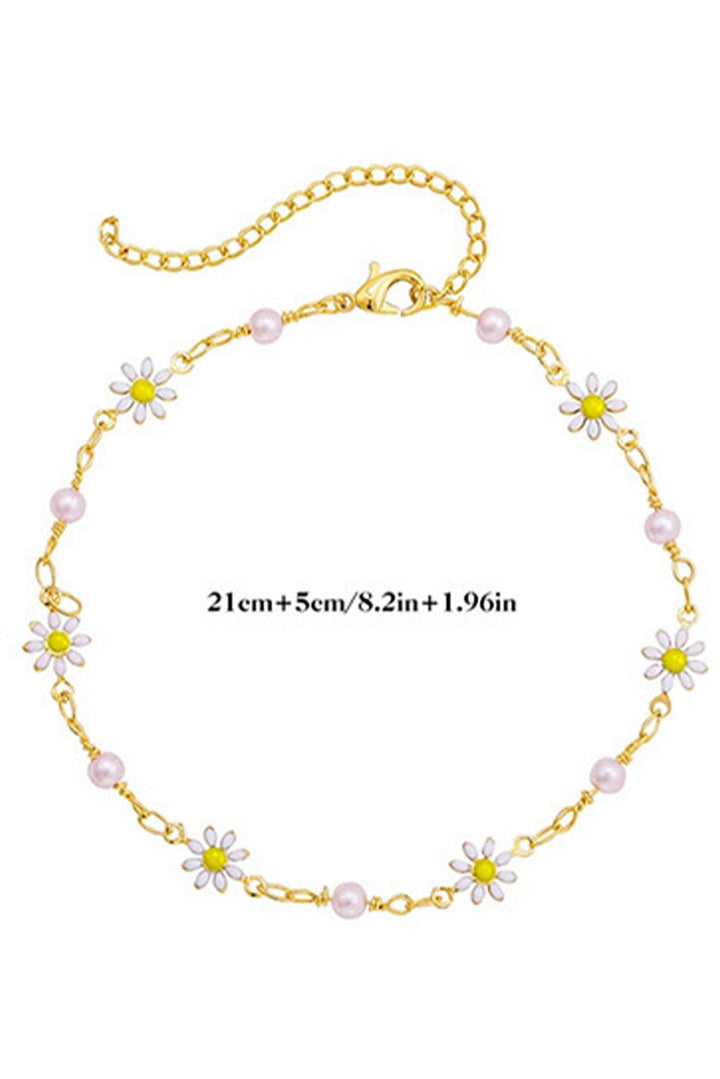 Bracelet de cheville à chaîne marguerite et perle