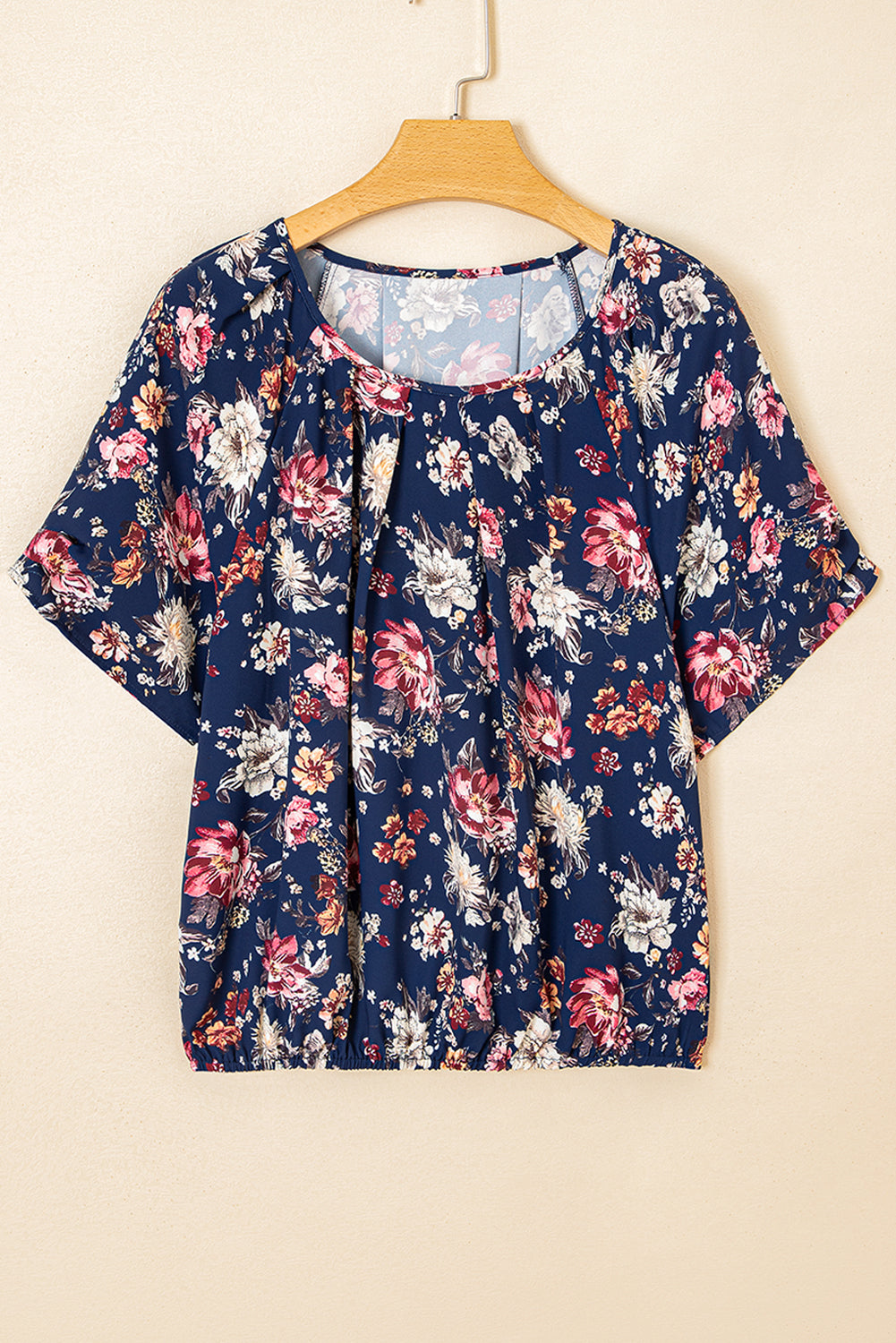 floral short sleeve scoop neck casual blouse