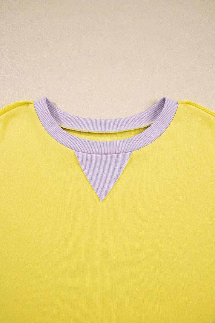 Yellow Striped Color Block Patchwork Crewneck Plus Size Pullover Sweatshirt