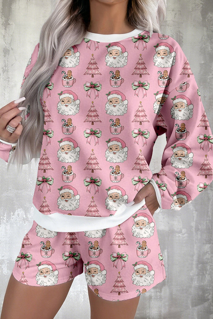 Pink Ho Ho Ho Christmas Fashion Print 2pcs Lounge Short Set
