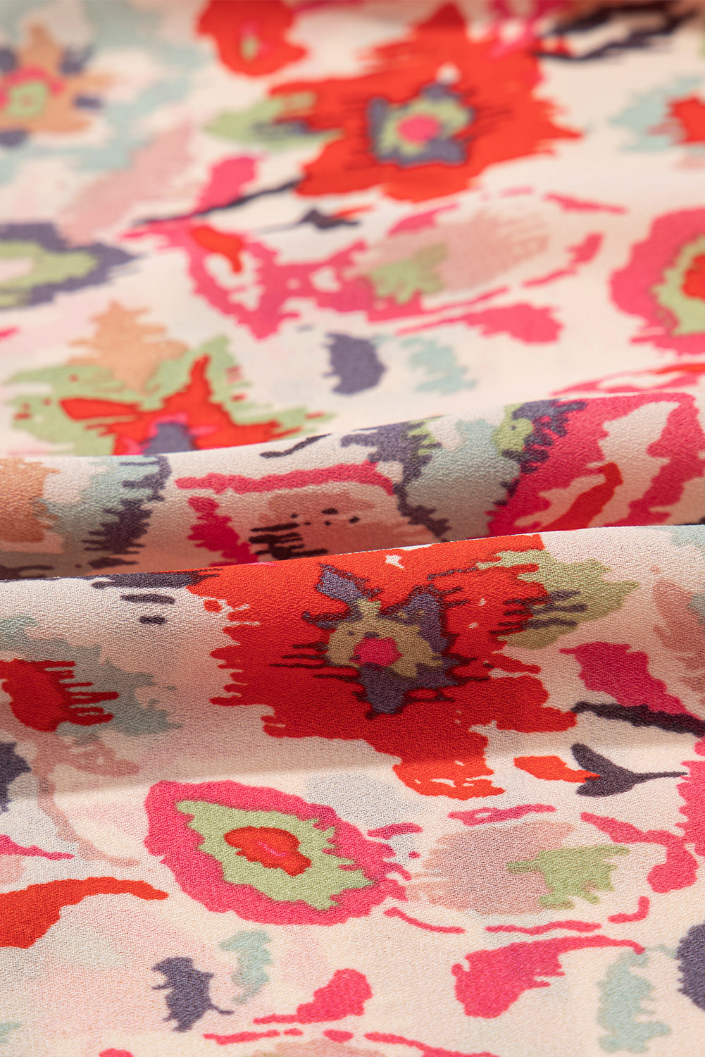 floral print frilled neck puff sleeve high waist dress