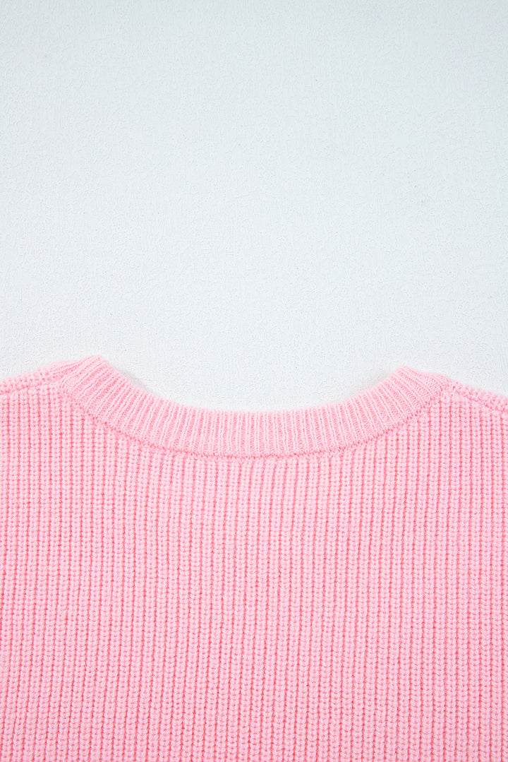 Merry Candy Cane Puffy Knit Crew Neck Sweater