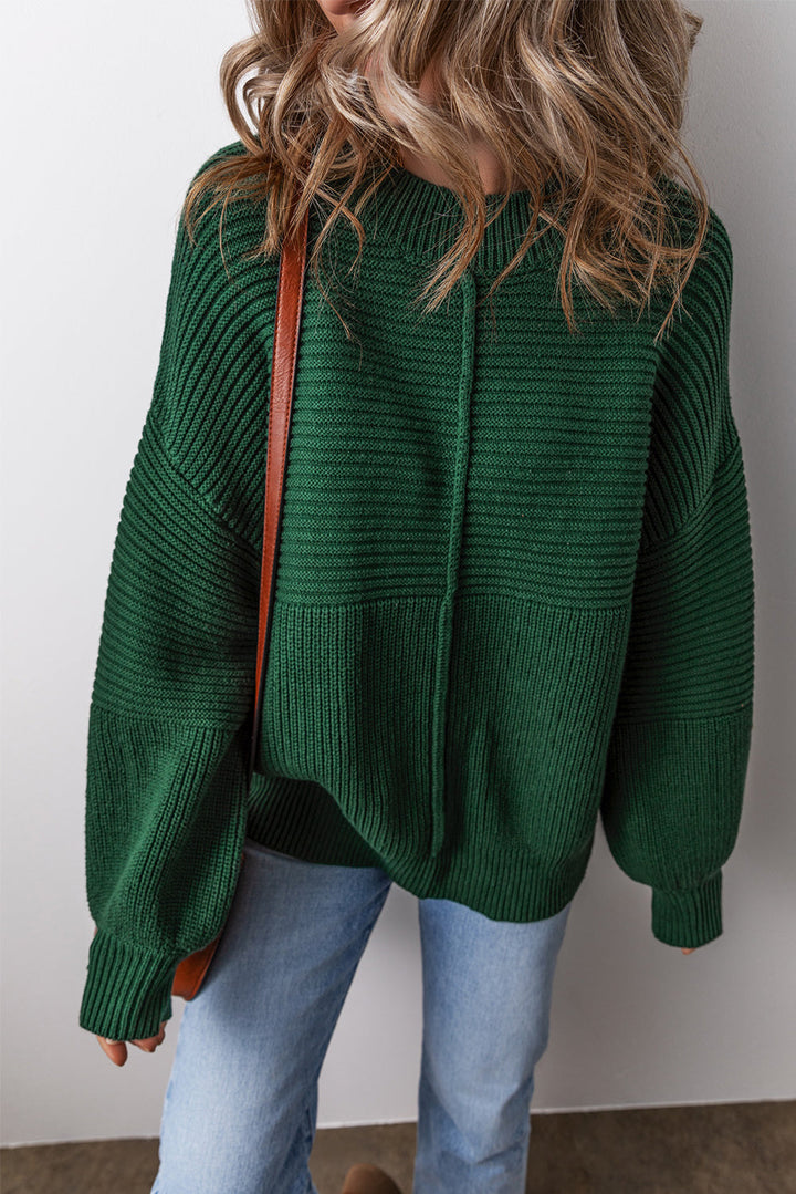 Textured Knit Crewneck Lantern Sleeve Sweater