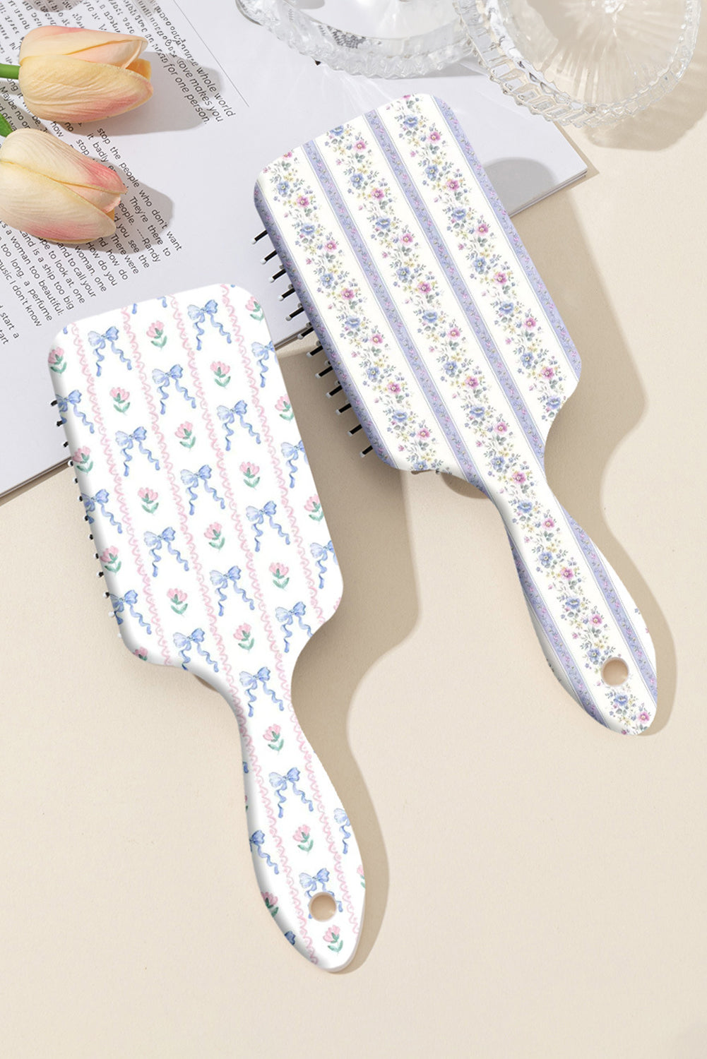 Flower Bow Print Large Paddle Air Cushion Comb