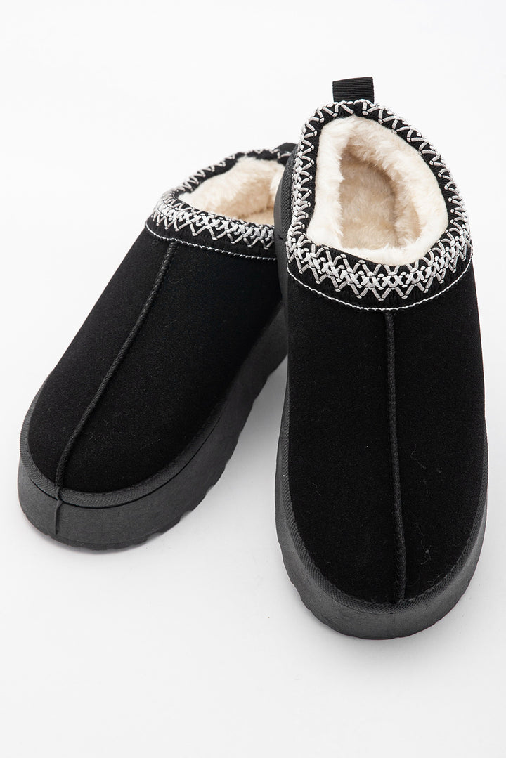 Schneestiefel aus Wildleder mit Kontrastmuster und Plüschfutter