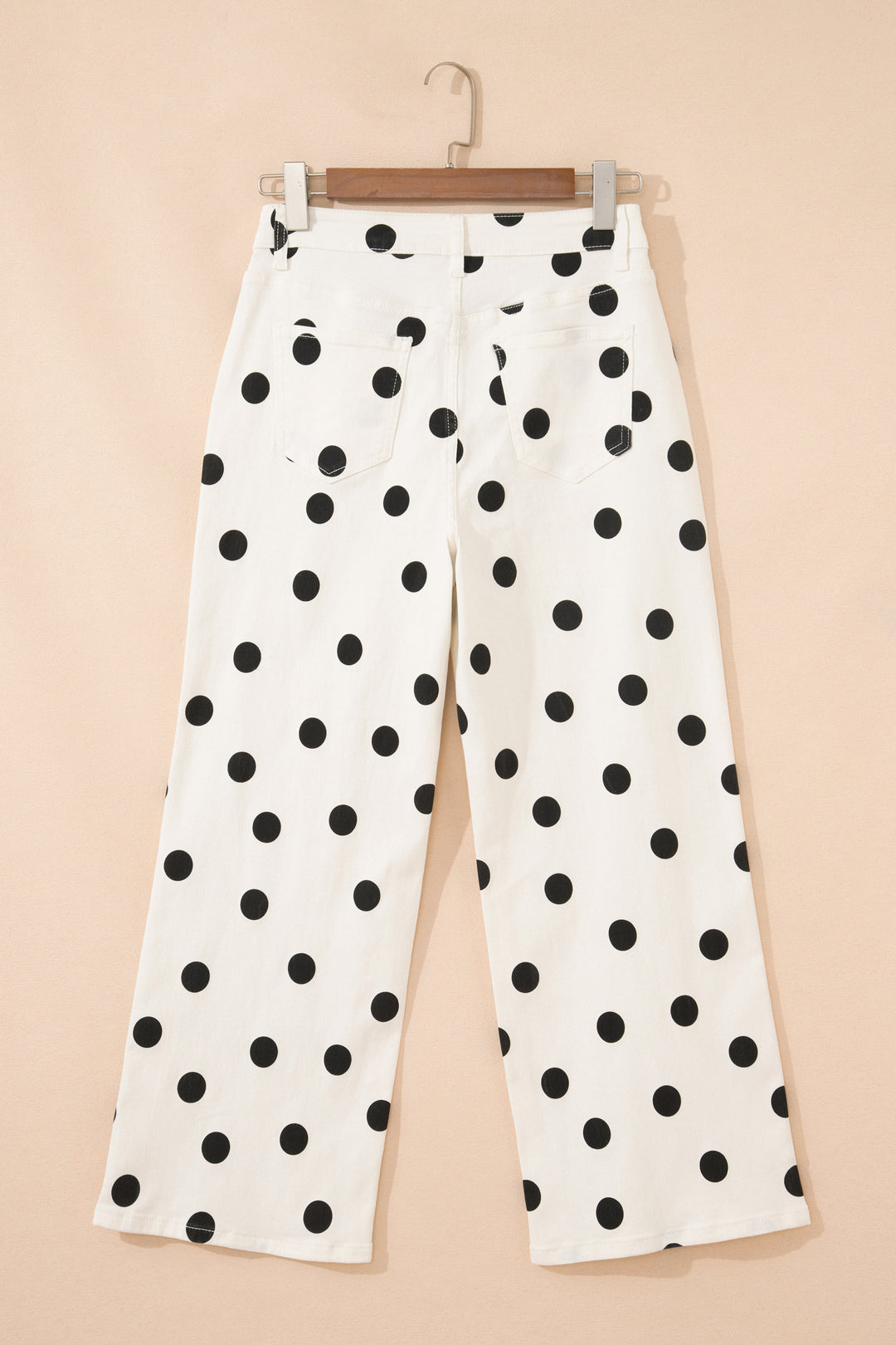 White Polka Dot Print Wide Leg Ankle-Length Jeans