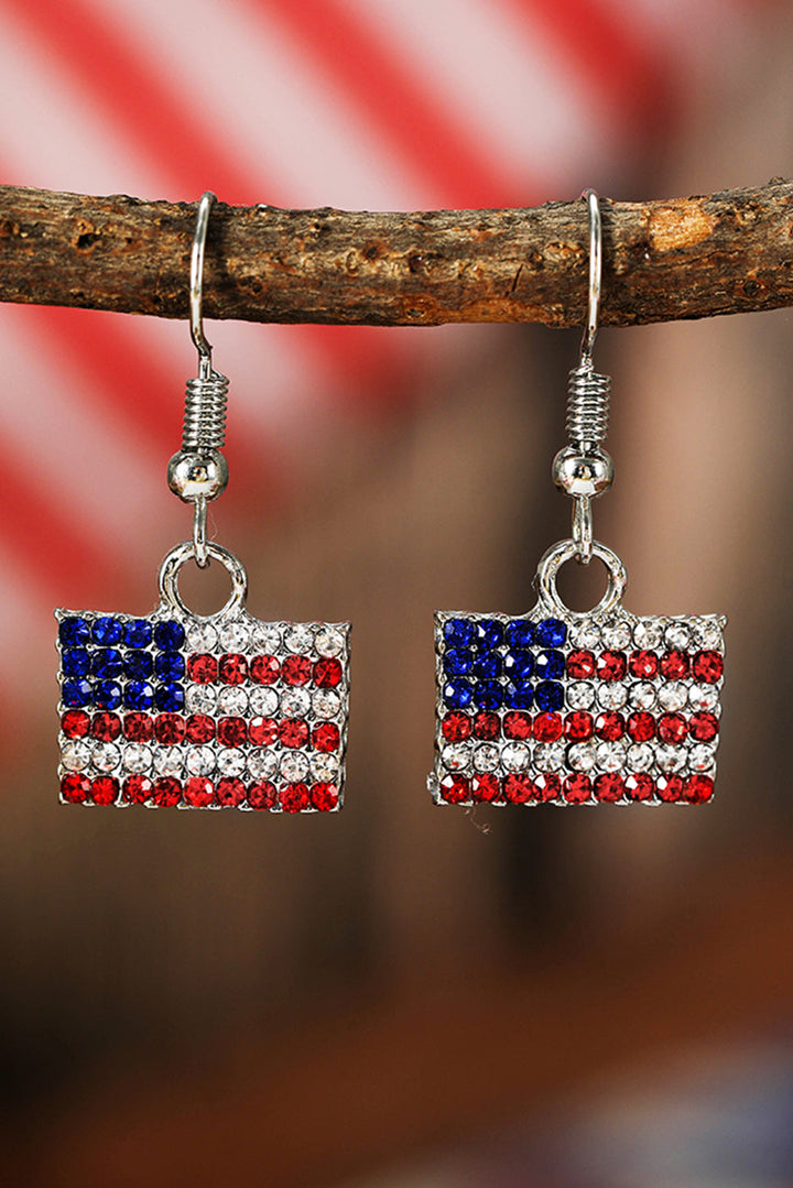 Boucles d'oreilles pendantes carrées en strass avec drapeau américain