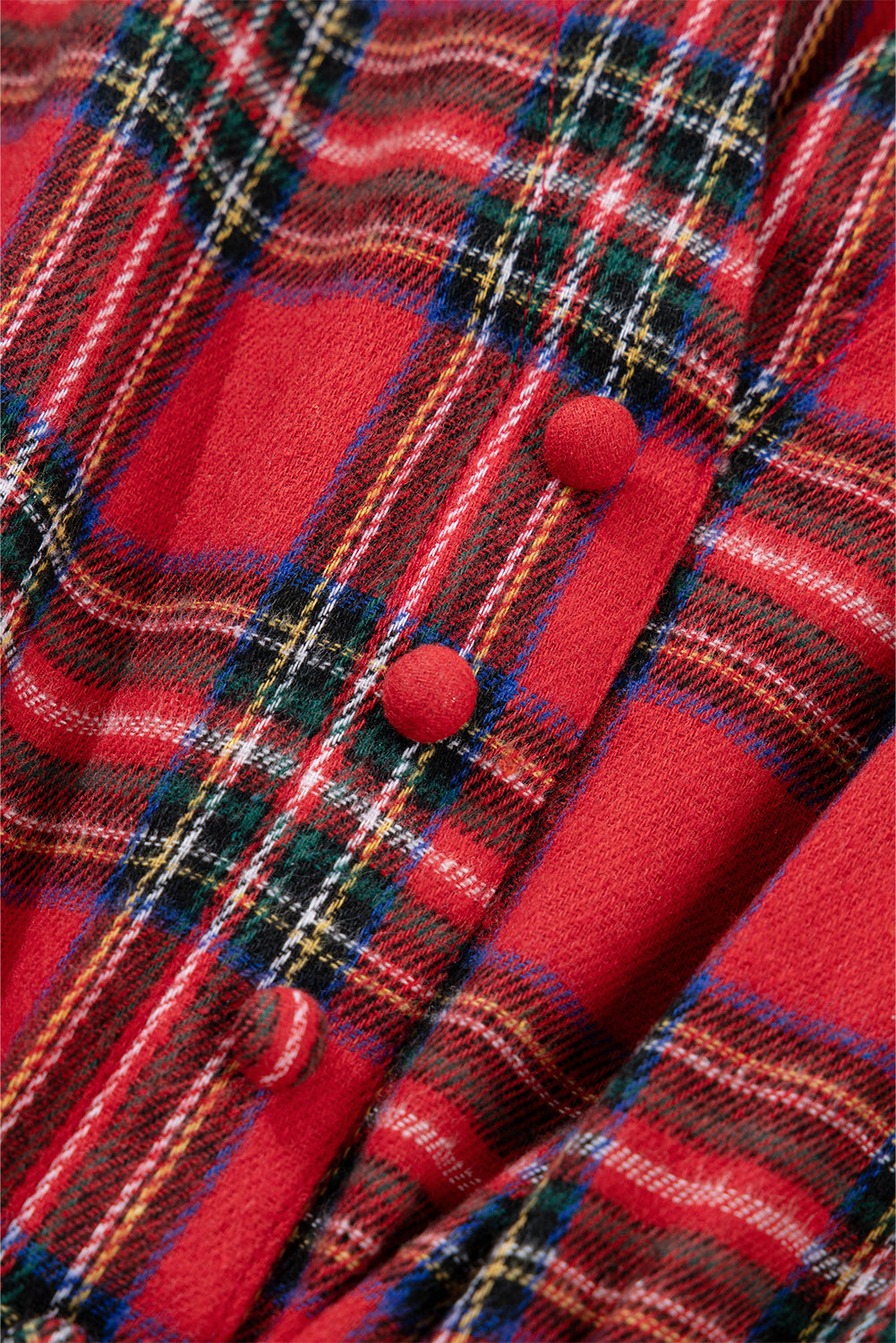 Christmas Plaid V Neck 3/4 Sleeve Tie Waist Ruffle Hem Long Dress