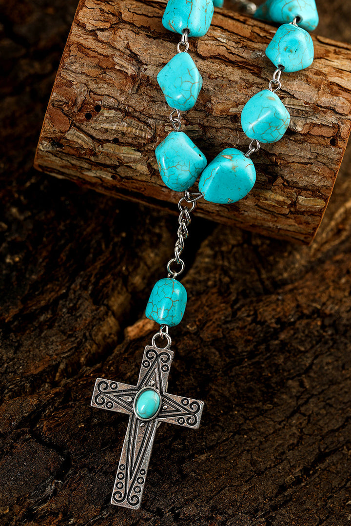 Collier pendentif croix turquoise