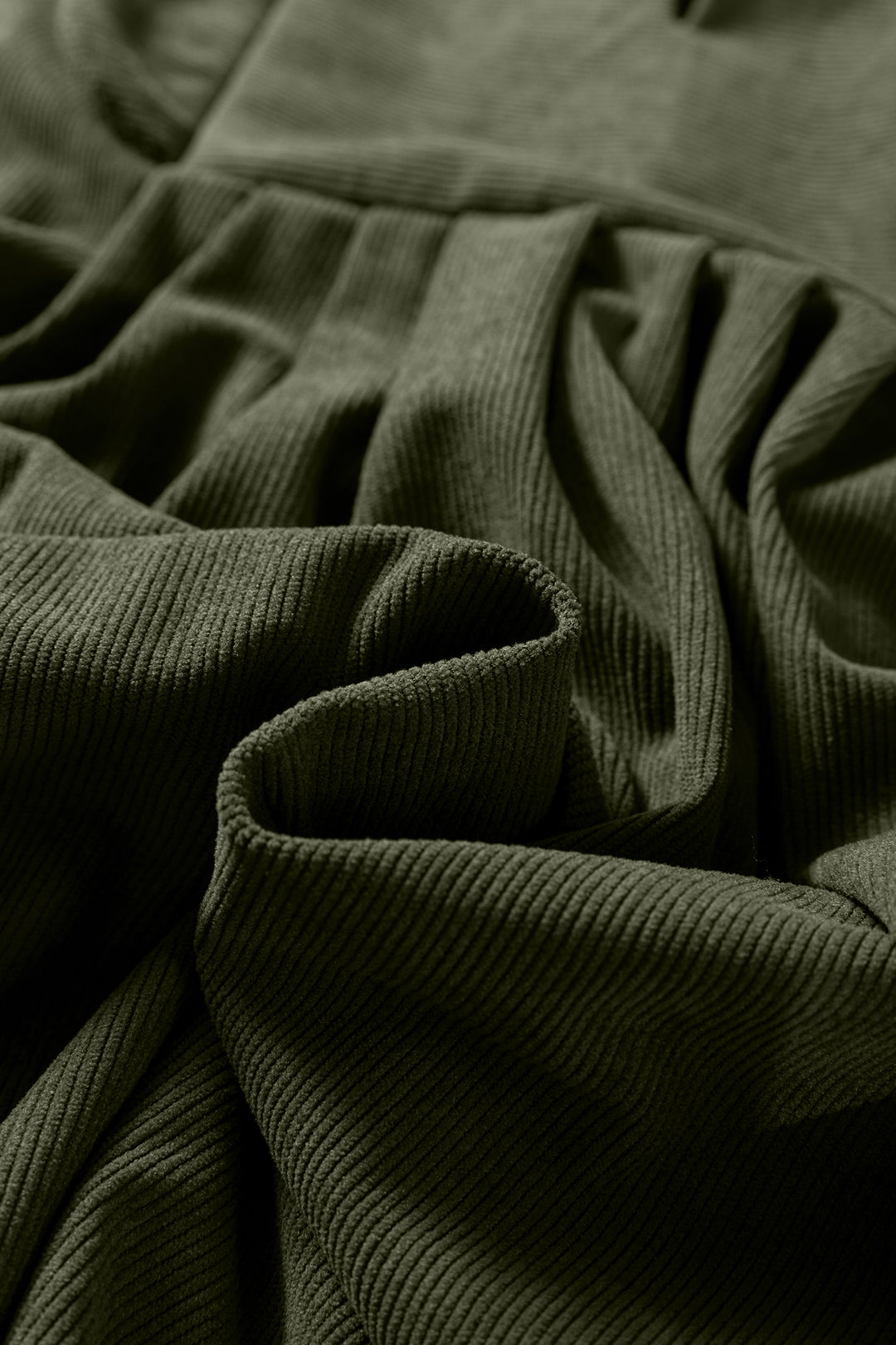 Bracelet Sleeve Split Neck Scallop Detail Pleated Corduroy Mini Dress
