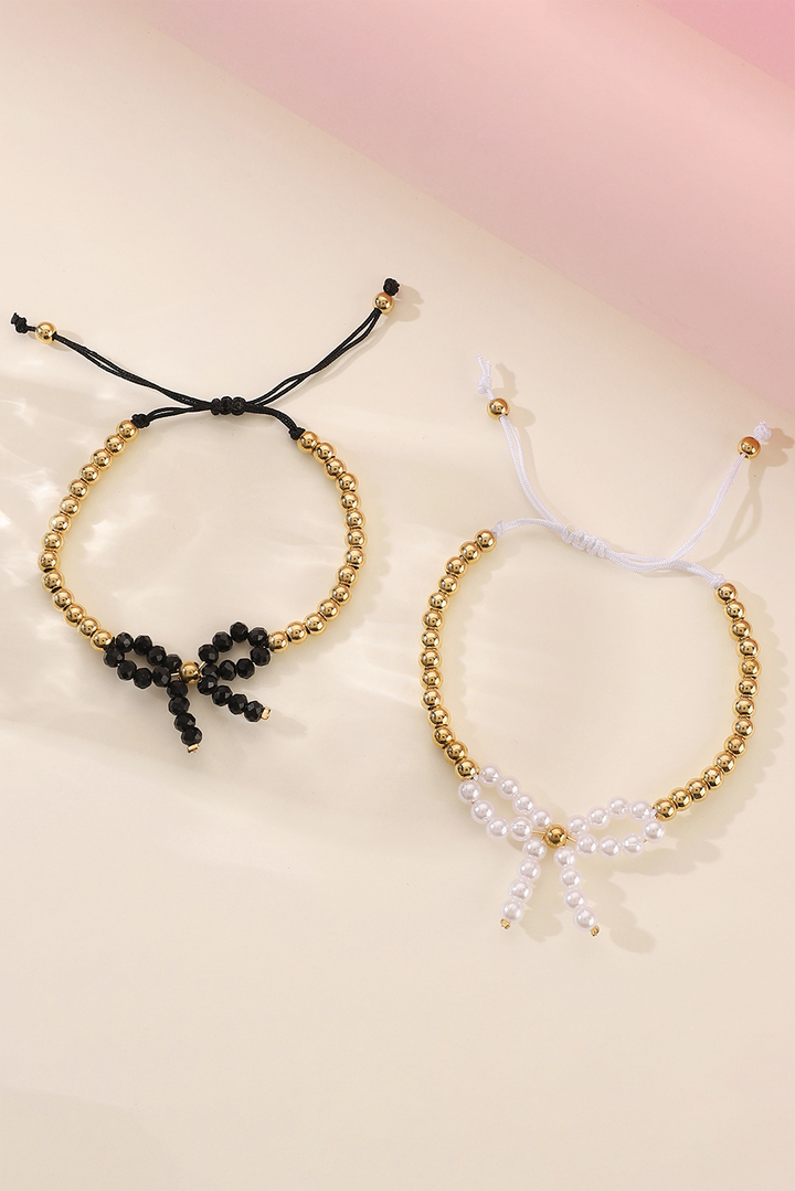 Pearled Bow Knot Plated Beads Adjustable Bracelet