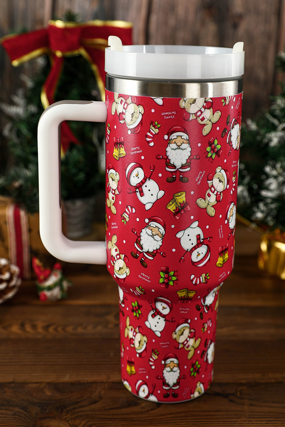 Gobelets en acier inoxydable avec poignée et imprimé de Noël, 1 134 ml