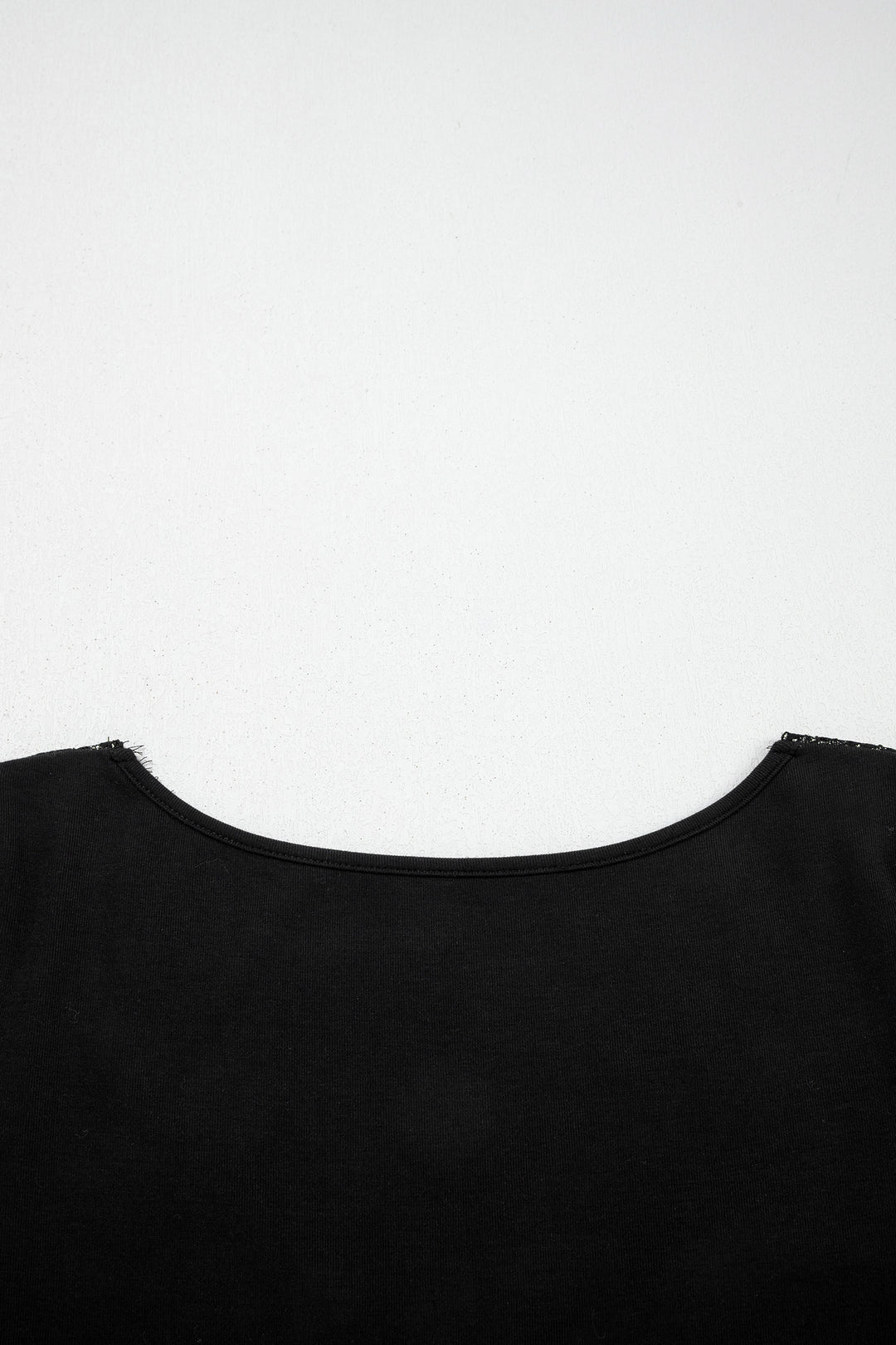 Black Lace Trim Elegant Neckline Long Sleeve Slim Top