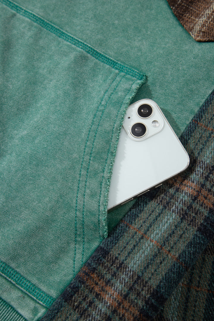 Smoke Green Plaid Colorblock Hoodie